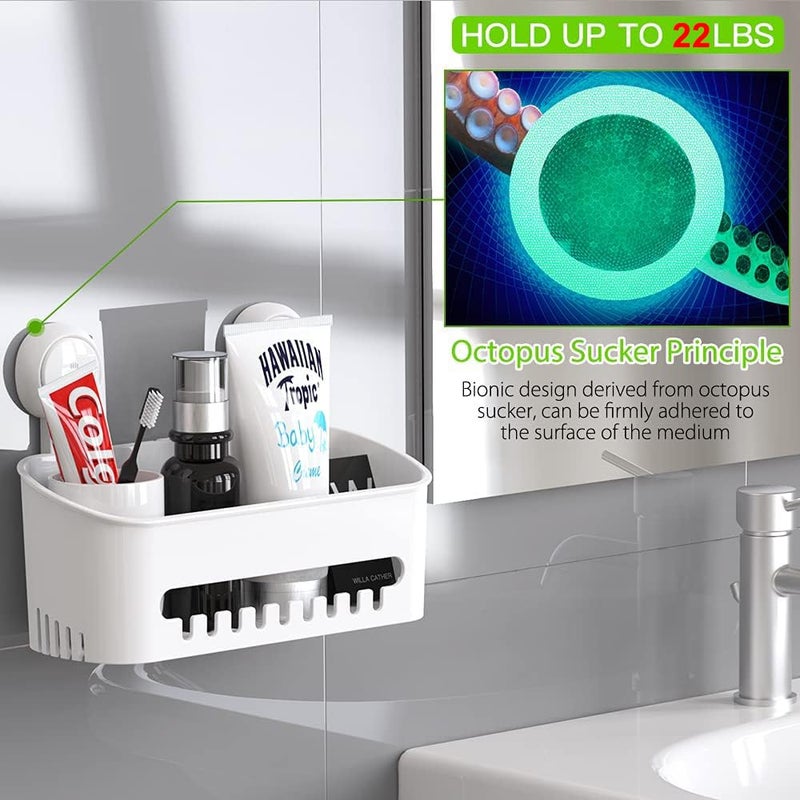 LUXEAR Shower Caddy Suction Cup NO-Drilling Removable Shower Shelf Powerful Heavy Duty Hold up to 22lbs, Waterproof Storage Basket for Shampoo & Toiletries Bathroom & Kitchen Caddy Organizer - Image 2